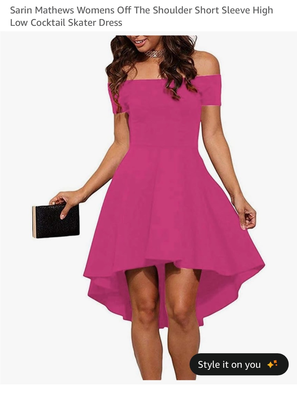 Off-Shoulder High-Low Skater Dress in Hot Pink